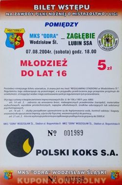Bilet MKS Odra Wodzisław Śląski - Zagłębie Lubin Idea Ekstraklasa (07.08.2004)