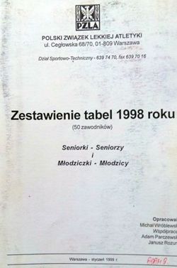 Zestawienie tabel 1998 roku Seniorzy, Młodzicy Polski Związek Lekkiej Atletyki 