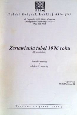 Zestawienie tabel 1996 roku Seniorzy, Młodzicy  Polski Związek Lekkiej Atletyki 