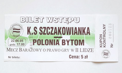 Bilet mecz Szczakowianka Jaworzno - Polonia Bytom, baraż o II ligę (22.6.2005)