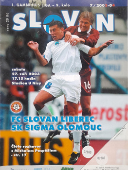 Program mecz FC Slovan Liberec - SK Sigma Ołomuniec, Gambrinus Liga (27.9.2003)