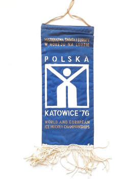 Proporczyk Mistrzostwa Świata i Europy w hokeju na lodzie Katowice 1976