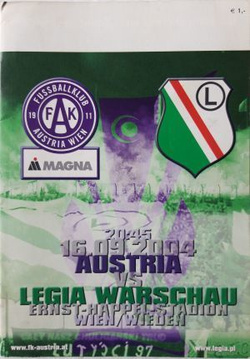 Program Austria Wiedeń - Legia Warszawa Puchar UEFA (16.09.2004)