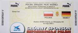 Bilet Mecz barażowy Polska - Niemcy Mistrzostw Europy U-19 (02.05.2002) - nominał 5 zł