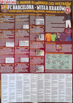 Plakat-Informator mecz FC Barcelona - Wisła Kraków, eliminacje Ligi Mistrzów (13.8.2008) 
