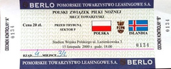 Bilet Polska - Islandia mecz towarzyski (15.11.2000)