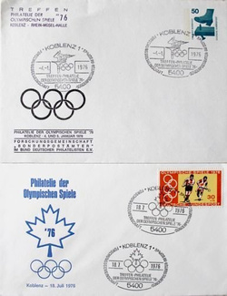 2 koperty FDC Igrzyska Olimpijskie Montreal 1976. Wystawa filatelistyczna (Niemcy)