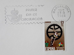 Koperta i znaczek Kolarskich Mistrzostw Świata 1984 (Barcelona) z oficjalnym stemplem FDC