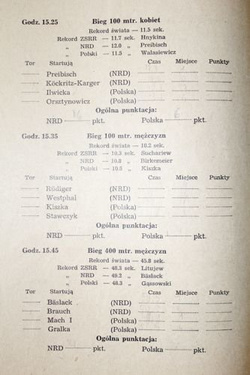 Program Międzypaństwowe spotkanie lekkoatletyczne Polska - NRD (06-07.10.1951)