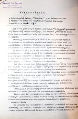 Sprawozdania i dokumenty z działalności ZKS Włókniarz Zelów (1968 i 1972)