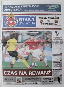 Biuletyn przedmeczowy Wisła Kraków - FC Barcelona eliminacje Ligi Mistrzów (26.08.2008)