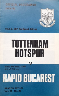 Program mecz Tottenham Hotspur FC - Rapid Bukareszt, Puchar UEFA (8.12.1971)