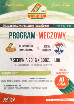 Program mecz Lechia Tomaszów Mazowiecki - Sokół Ostróda, III liga (7.8.2016)