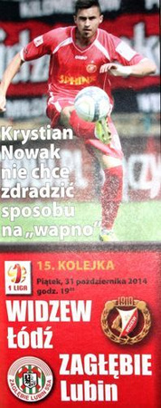 Program Widzew Łódź - Zagłębie Lubin I liga (31.10.2014)