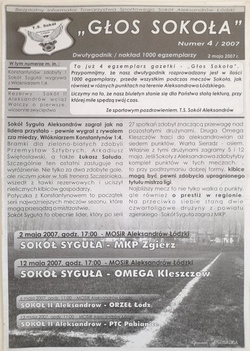 Program gazeta meczowa Sokół Aleksandrów Łódzki - MKP Zgierz i Omega Kleszczów (2 i 12.5.2007)