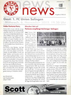 Program  mecz SC Fortuna Koeln - 1. FC Union Solingen, Oberliga (6.11.2002)