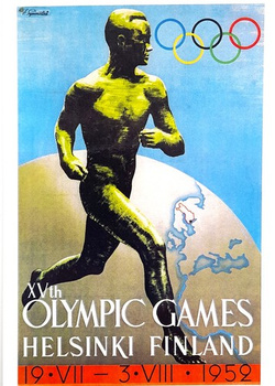 Pocztówka XV Igrzyska Olimpijskie Helsinki 1952 plakat (produkt oficjalny)