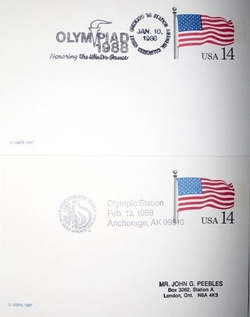2 karty pocztowe FDC XV Zimowe Igrzyska Olimpijskie Calgary 1988 (USA)