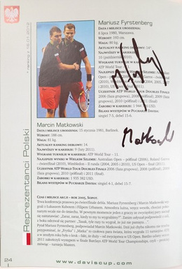 Program Mecz tenisowy Polska - Madagaskar, Puchar Davisa (Warszawa, 10-12.2.2012) z autografami polskich tenisistów