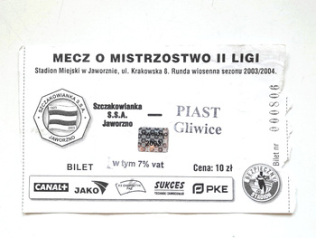 Bilet mecz Szczakowianka Jaworzno - Piast Gliwice, II liga (6.6.2004)