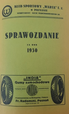 Klub sportowy Warta w Poznaniu. Sprawozdanie za rok 1930