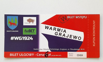 Bilet mecz Warmia Grajewo (ulgowy, nominał 4 zł)