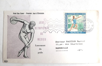 Koperta FDC Letnie Igrzyska Olimpijskie Meksyk 1968 (Monako)