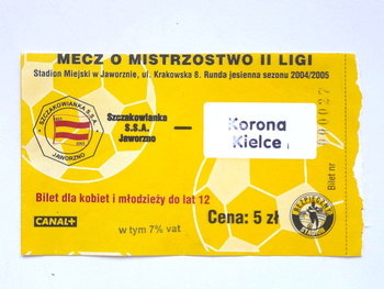 Bilet mecz Szczakowianka Jaworzno - Korona Kielce, II liga (30.10.2004)