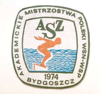 Naszywka Akademickie Mistrzostwa Polski AZS WSN-WSP w pływaniu (Bydgoszcz 1974)