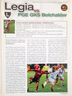 Program mecz Legia Warszawa - GKS Bełchatów, Orange Ekstraklasa (28.9.2007)