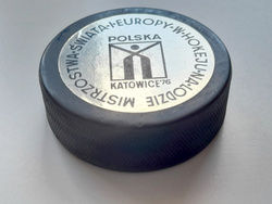 Krążek hokejowy Mistrzostwa Świata i Europy Katowice 1976 (produkt oficjalny) 