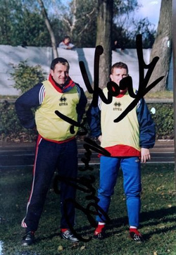 Zdjęcie Henryk Bałuszyński i Rafał Kocyba (Górnik Zabrze) z oryginalnymi autografami