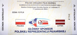 Bilet Mecz Polska - Łotwa eliminacje Mistrzostw Europy U-21 (11.10.2002)