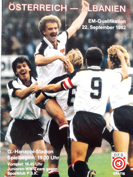 Program mecz Austria - Albania, eliminacje Mistrzostw Europy (22.9.1982)