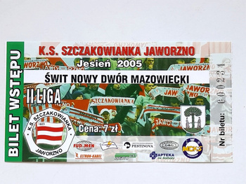 Bilet mecz Szczakowianka Jaworzno - Świt Nowy Dwór Mazowiecki, II liga (28.8.2005)