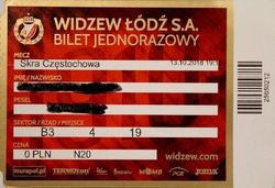 Bilet Mecz Widzew Łódź - Skra Częstochowa II liga (13.10.2018)