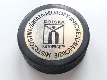 Krążek hokejowy Mistrzostwa Świata i Europy Katowice 1976 (produkt oficjalny)