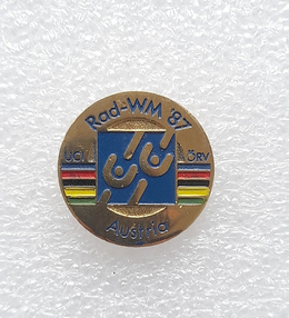 Odznaka Mistrzostwa Świata w Kolarstwie Szosowym Austria 1987, pozłacana (lakier, sygnowana)