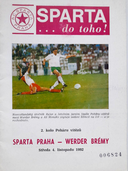 Program mecz mecz Sparta Praga - Werder Brema, Puchar Zdobywców Pucharów (4.11.1992)