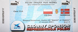 Bilet Mecz towarzyski Polska - Norwegia U-21 (21.08.2002)