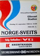 Program Norwegia - Szwajcaria eliminacje Mistrzostw Świata 1986 (12.09.1984)