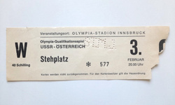 Bilet XII Zimowe Igrzyska Olimpijskie Innsbruck 1976. Hokej na lodzie, mecz ZSRR - Austria (3.2.1976)