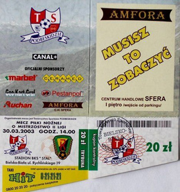11 biletów Podbeskidzie Bielsko-Biała II liga 2002-2003