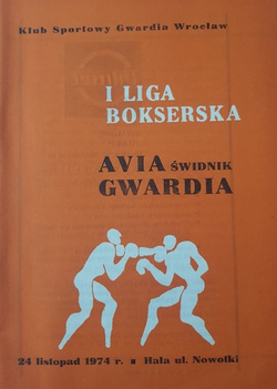 Program meczowy Gwardia Wrocław - Avia Świdnik (I liga bokserska, 24.11.1974)