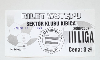 Bilet mecz Szczakowianka Jaworzno - Raków Częstochowa, III liga (8.11.2006)