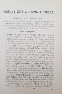 Podręcznik gry lawn-tennisowej. Zatwierdzony przez P.Z.L.T (rok 1925)