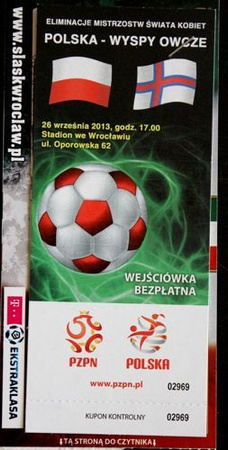 Bilet Polska - Wyspy Owcze Eliminacje Mistrzostw Świata kobiet (25.09.2013)