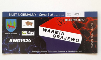 Bilet mecz Warmia Grajewo (ulgowy, nominał 8 zł)