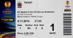 Bilet Sparta Praga - Slovan Bratysława Liga Europy (06.11.2014)