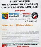 Bilet MKS Odra Wodzisław Śląski - Polonia Warszawa I liga (30.10.1999)